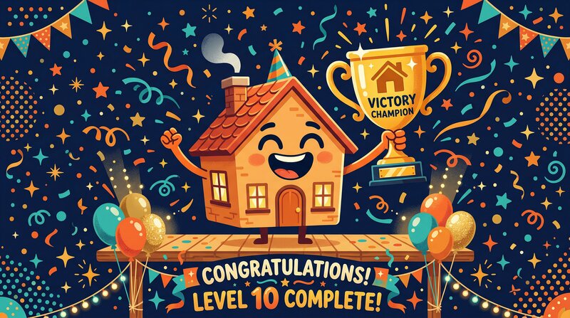 Celebration - house character with trophy