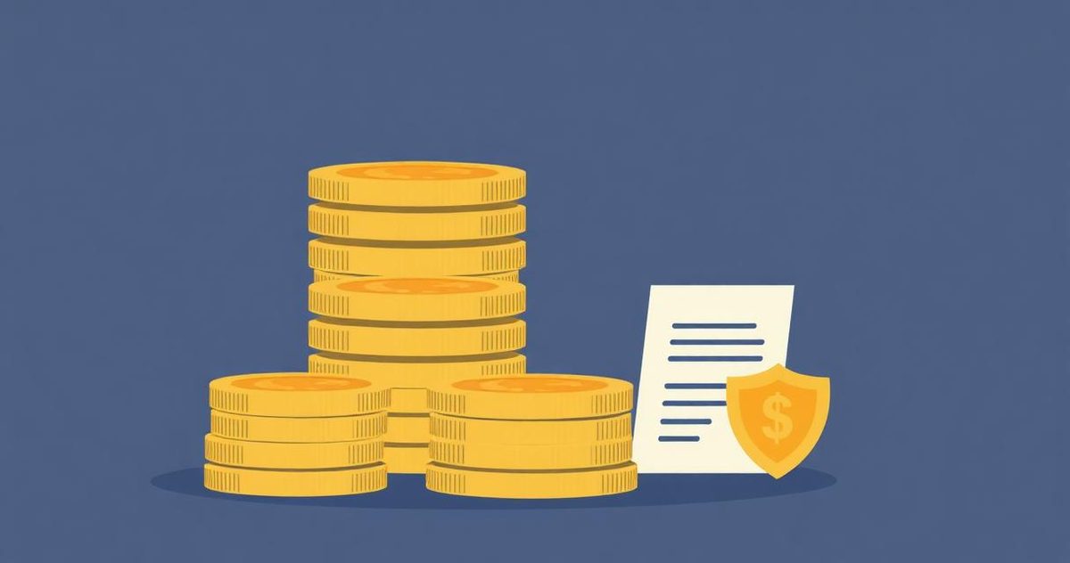 Stack of coins partially held back beside a policy document representing recoverable depreciation withheld until repairs complete